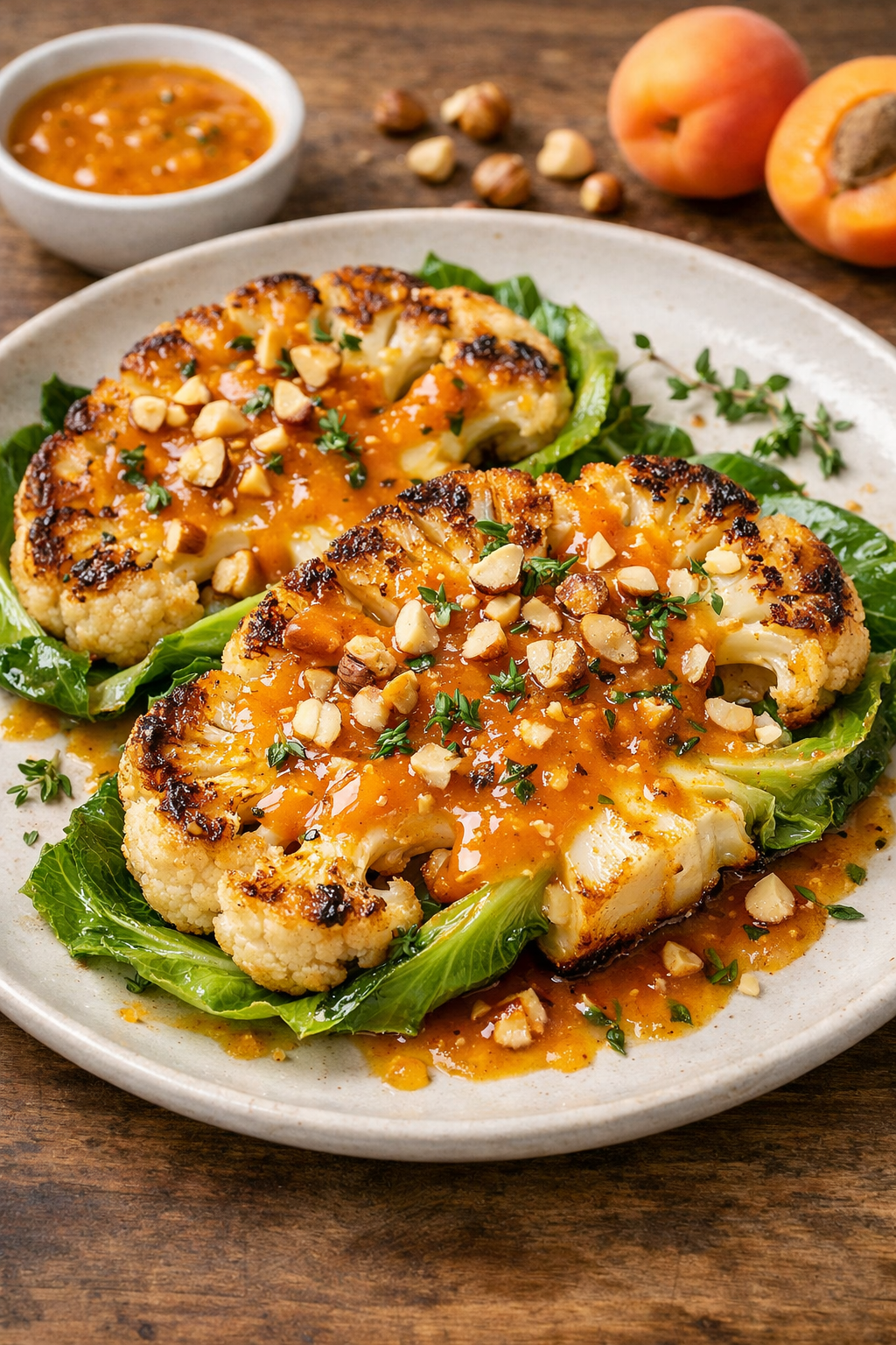 Blumenkohl-Steaks mit Aprikosen-Thymian-Sauce